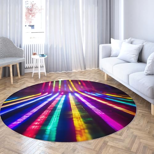 Via Vela Runder Teppiche im neutralen Stil 80cm Abstraktes regenbogenfarbenes Linienmuster Waschbarer Kreisteppichboden rutschfest für Waschküche Esszimmer von Via Vela