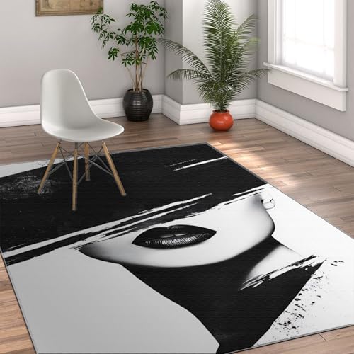 Via Vela Rustikale Kunst Bereich Teppiche Moderner Stil Stilvoll Schwarzer Hut Mode Frau Porträt Waschbar Rutschfester niedriger Flor Dünner Teppich für den Eingangsbereich 80x150cm von Via Vela