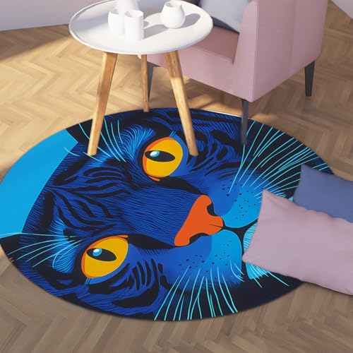 Via Vela Rutschfester runder Teppich mit Tiermotiv 180cm Leopard Face Print Weicher waschbarer niedrigfloriger Leichter runder Teppich für Wohnzimmer Schlafzimmer Kinderzimmer von Via Vela