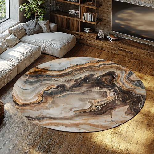 Via Vela Schicker Stil Große Runde Teppiche 100cm - Abstrakter Kaffee Farbe Flüssigkeit Treibsand Wirbel Textur Rutschfester niedriger Flor Dünner Teppich für Badezimmer Dekor Via Vela Schicker Stil Große Runde Teppiche 100cm - Abstrakter Kaffee Farbe Flüssigkeit Treibsand Wirbel Textur Rutschfester niedriger Flor Dünner Teppich für Badezimmer Dekor von Via Vela