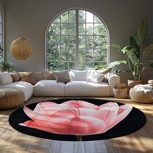 Via Vela Schöne Blumen Runde Teppiche 80cm - Elegantes rosa Tulpenmuster Maschinenwaschbarer Rutschfester dünner Teppich mit niedrigem Flor für die Waschküche Via Vela Schöne Blumen Runde Teppiche 80cm - Elegantes rosa Tulpenmuster Maschinenwaschbarer Rutschfester dünner Teppich mit niedrigem Flor für die Waschküche von Via Vela