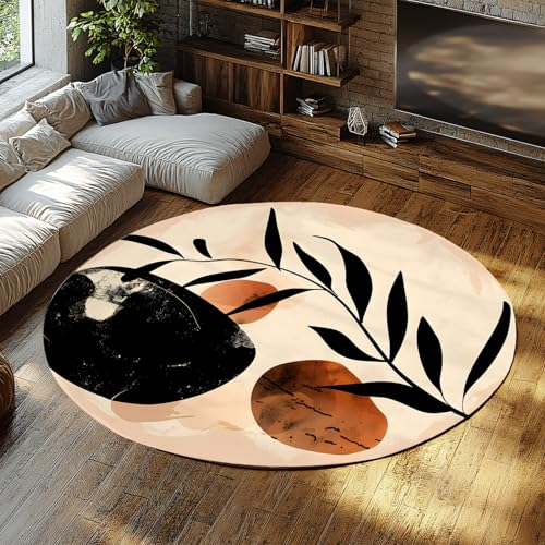 Via Vela Stillleben Stil Runde Teppiche 80cm Abstrakte geometrische Schwarze Blätter Textur Maschinenwaschbarer Kreis Teppichboden rutschfest für Esszimmer Via Vela Stillleben Stil Runde Teppiche 80cm Abstrakte geometrische Schwarze Blätter Textur Maschinenwaschbarer Kreis Teppichboden rutschfest für Esszimmer von Via Vela