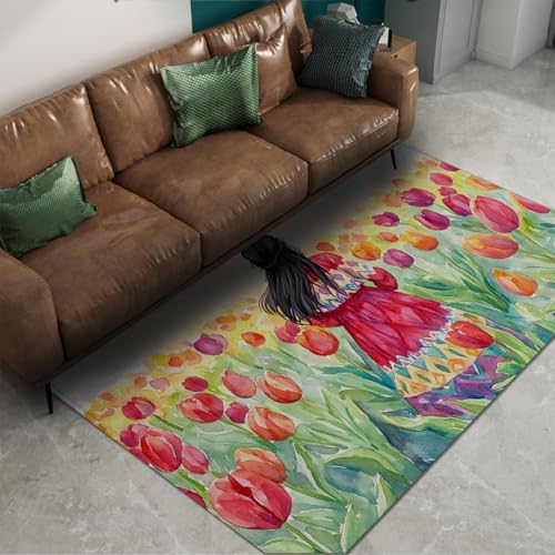 Via Vela Teppiche im abstrakten Stil 180x300cm - Elegantes Mädchen das in bunter Tulpenfeldlandschaft läuft Rutschfester dünner Teppich mit niedrigem Flor für den Innen- und Außenbereich Via Vela Teppiche im abstrakten Stil 180x300cm - Elegantes Mädchen das in bunter Tulpenfeldlandschaft läuft Rutschfester dünner Teppich mit niedrigem Flor für den Innen- und Außenbereich von Via Vela