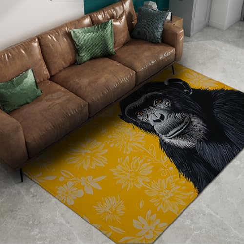 Via Vela Teppiche im modernen Stil 180x240cm - Lustiger Orang-Utan-AFFE mit floralem Hintergrundmuster Waschbarer Rutschfester dünner Teppich mit niedrigem Flor für das Klassenzimmer von Via Vela