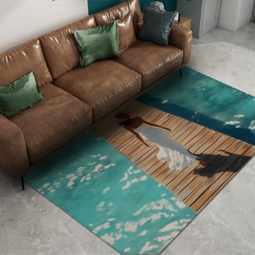 Via Vela Teppiche im romantischen Stil 80x150cm - EIN Mädchen das allein auf der Plankenstraße mit Blick auf die Meeresbrise geht Muster Rutschfester dünner Teppich mit niedrigem Flor für Cafe Via Vela Teppiche im romantischen Stil 80x150cm - EIN Mädchen das allein auf der Plankenstraße mit Blick auf die Meeresbrise geht Muster Rutschfester dünner Teppich mit niedrigem Flor für Cafe von Via Vela