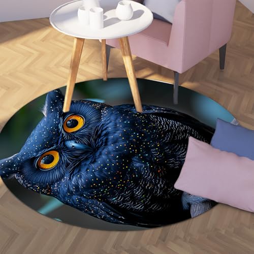 Via Vela Tier Thema Runde Teppiche für Kinderzimmer 180cm Schwarze Eule Muster Maschinenwaschbarer Kreis Teppichboden rutschfest für Waschküche Esszimmer von Via Vela