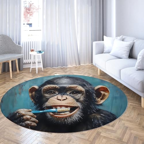 Via Vela Tiermotiv Runde Teppiche 120cm AFFE Zähneputzen Druck Waschbarer Rutschfester flachfloriger Faltbarer dünner Kreisteppich für Schlafzimmer Sofa Esszimmer Via Vela Tiermotiv Runde Teppiche 120cm AFFE Zähneputzen Druck Waschbarer Rutschfester flachfloriger Faltbarer dünner Kreisteppich für Schlafzimmer Sofa Esszimmer von Via Vela