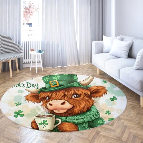 Via Vela Tierthema Waschbarer runder Teppich 80cm Niedliches Kuhmuster Wohnzimmer Rutschfester dünner Teppich Innenfußmatten niedriger Flor für den Eingangsbereich Esszimmer von Via Vela