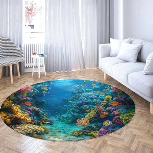 Via Vela Tropische Unterwasserlandschaft Runder Teppich 100cm Bunte Korallen Fisch Rutschfester niedriger Flor Indoor Boden Kreis Teppich für Schlafzimmer Konferenzraum Via Vela Tropische Unterwasserlandschaft Runder Teppich 100cm Bunte Korallen Fisch Rutschfester niedriger Flor Indoor Boden Kreis Teppich für Schlafzimmer Konferenzraum von Via Vela