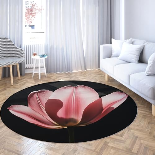 Via Vela Tulip Floral Round Carpet 180cm - Eleganter Hellrosa Blumendruck waschbarer niedrigfloriger rutschiger Leichter dünner Teppich für das Gästezimmer Via Vela Tulip Floral Round Carpet 180cm - Eleganter Hellrosa Blumendruck waschbarer niedrigfloriger rutschiger Leichter dünner Teppich für das Gästezimmer von Via Vela
