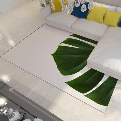 Via Vela Waschbarer Teppich grüne Blätter Teppiche für Schlafzimmer Rutschfester Wohnzimmer-Überwurf Eingangsmatte niedriger Flor Innenteppich für Küche Badezimmer Büro 100x150 cm von Via Vela