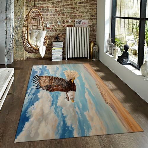 Via Vela Wilderness Exploration Style Waschbare Teppiche 80x150cm - Flying Eagle und Gobi Desert Pattern Rutschfester dünner Teppich mit niedrigem Flor für das Arbeitszimmer von Via Vela