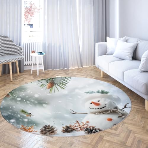 Via Vela Winterlandschaft Runde Teppiche 200cm Niedliches Schneemannmuster Maschinenwaschbarer Kreis Teppichboden rutschfest für Waschküche Esszimmer Kinderzimmer Via Vela Winterlandschaft Runde Teppiche 200cm Niedliches Schneemannmuster Maschinenwaschbarer Kreis Teppichboden rutschfest für Waschküche Esszimmer Kinderzimmer von Via Vela