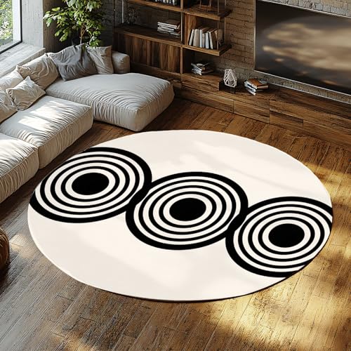 Via Vela Zeitgenössischer runder Teppich 160cm Abstrakter schwarzer Linien Kreis Rutschfester waschbarer Teppich für den Innenbereich Wohnung Zuhause Kinderzimmer Via Vela Zeitgenössischer runder Teppich 160cm Abstrakter schwarzer Linien Kreis Rutschfester waschbarer Teppich für den Innenbereich Wohnung Zuhause Kinderzimmer von Via Vela