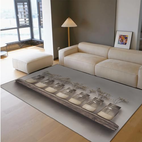 Vintage Stillleben Blumen Stil Waschbare Bereich Teppiche 100x150cm - Glasflasche getrocknete Blumen Muster Rutschfester niedriger Flor dünner Teppich für Esszimmer Vintage Stillleben Blumen Stil Waschbare Bereich Teppiche 100x150cm - Glasflasche getrocknete Blumen Muster Rutschfester niedriger Flor dünner Teppich für Esszimmer von Via Vela