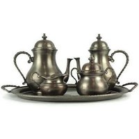 Antikes Etain Tee Kaffee Set, Rein Zinn Teekanne Kaffeekanne Zuckerdose Milchkännchen Set von ViaCodice