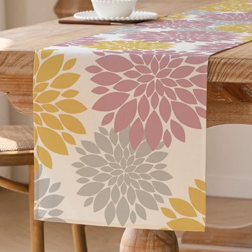 Tischläufer Rose Dahlie Frühlings Tischdekoration Modernes Waschbares Blume Tischdekoration Saisonale Küchentischdecke Innen Urlaubs und Partydekoration 40 x 140 cm von ViaElayu
