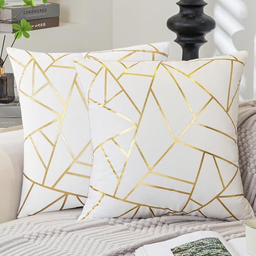 ViaElayu Kissenbezug 40 x 40 Weiß Sofakissen mit goldenem geometrischem Deko Kissen Samt kissenbezüge Moderne Kissen Quadratische Kissen bezüge Dekoration 2er Set Schlafzimmer ViaElayu Kissenbezug 40 x 40 Weiß Sofakissen mit goldenem geometrischem Deko Kissen Samt kissenbezüge Moderne Kissen Quadratische Kissen bezüge Dekoration 2er Set Schlafzimmer von ViaElayu
