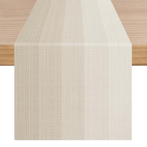 ViaElayu Tischläufer Beige Modern Tischdeko Abwaschbar Table Runner Kurz Tisch Läufer Boho Streifen Creme Farbverlauf Tisch Dekoration für Esstisch Drinnen Urlaub Party Couchtisch Deko 40x140cm von ViaElayu