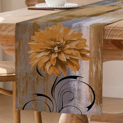 ViaElayu Tischläufer Braun Retro Tischläufer mit Blume Bauernhaus Tischdekoration Rustikales Ölgemälde Tisch Läufer Akzenttisch Dekoratives Tuch 40 x 140 cm für Küche Kaffee Urlaub Partys Hochzeit von ViaElayu