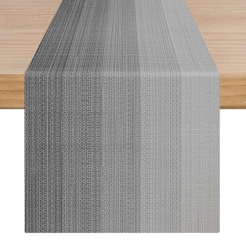 ViaElayu Tischläufer Grau Modern Tischdeko Abwaschbar Table Runner Kurz Tisch Läufer Boho Streifen Grau Farbverlauf Tisch Dekoration für Esstisch Drinnen Urlaub Party Kaffee Couchtisch Deko 33x183cm von ViaElayu