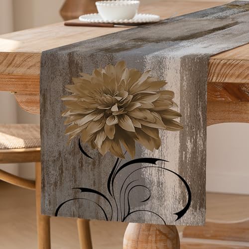 ViaElayu Tischläufer Grau Retro Tischläufer mit Blume Bauernhaus Tischdekoration Rustikales Ölgemälde Tisch Läufer Akzenttisch Dekoratives Tuch 40 x 140 cm für Küche Kaffee Urlaub Partys Hochzeit von ViaElayu