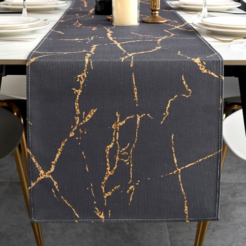 ViaElayu Tischläufer Modern Grau Gold Marmor Textur Abstrakte Abwaschbar Outdoor Frühling Landhausstil Vintage Bauernhaus Rechteckige Tischdecke Küche Tisch Läufer Party Deko 40x140 cm von ViaElayu