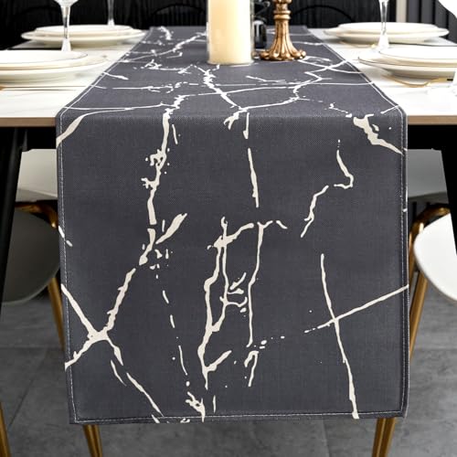 ViaElayu Tischläufer Modern Grau Weiß Marmor Textur Abstrakte Abwaschbar Outdoor Frühling Landhausstil Vintage Bauernhaus Rechteckige Tischdecke Küche Tisch Läufer Party Deko 33x183 cm von ViaElayu