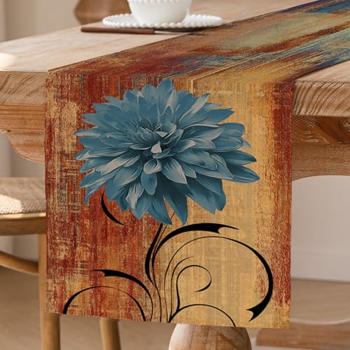 Tischläufer Orange Retro Tischläufer mit Blume Bauernhaus Tischdekoration Rustikales Ölgemälde Tisch Läufer Akzenttisch Dekoratives Tuch 40 x 140 cm für Küche Kaffee Urlaub Partys Hochzeit von ViaElayu