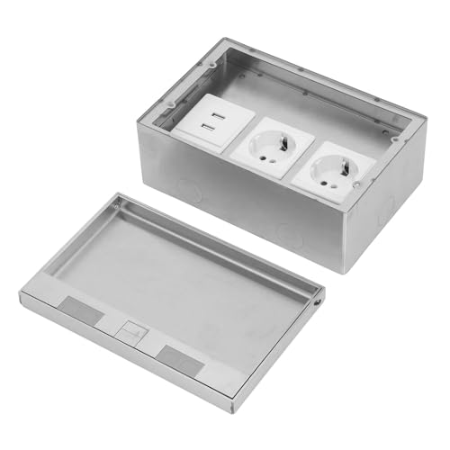Bodeneinbau-Steckdose aus Edelstahl, Wasserdichtes Flachsteckdosen-Set mit 2 EU-Standards, 2 USB-Anschlüssen AC250V, Schwer Entflammbar und Flexibel von ViaGasaFamido