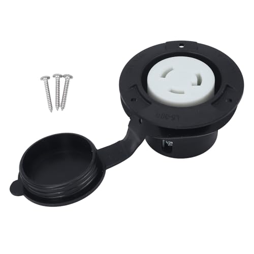 Flanschsteckdose, 30 A, Verriegelbare Steckdose mit Flansch und Wetterfester Kappe, 30 A, 125 V, Verriegelbare Steckdose, NEMA L5-30R, 2-polige 3-Draht-Steckdose, RV-Netzstecker von ViaGasaFamido