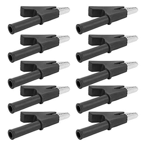 ViaGasaFamido 10A Crocodile Clamp/Holder, 10 in Einer Packung Easy Connection Broad Utility, Brass + PVC, J.60049, für Verschiedene Elektrische Projekte, die für Alle Auto- und LKW -Batterien (BLACK) von ViaGasaFamido