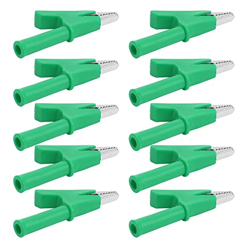 ViaGasaFamido 10A Crocodile Clamp/Holder, 10 in Einer Packung Easy Connection Broad Utility, Brass + PVC, J.60049, für Verschiedene Elektrische Projekte, die für Alle Auto- und LKW -Batterien (GREEN) von ViaGasaFamido