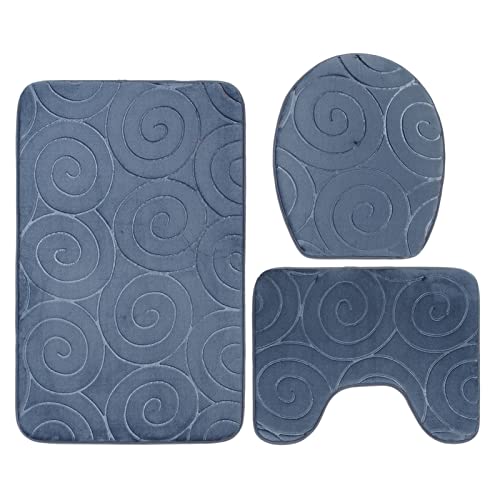 ViaGasaFamido Badezimmermatte 3-teiliges Set Badezimmerteppich-Set Steingeprägte Toilettendeckelabdeckung Badezimmer-Fußmatten Badewannenseite Saugfähige Teppiche (Grau) von ViaGasaFamido