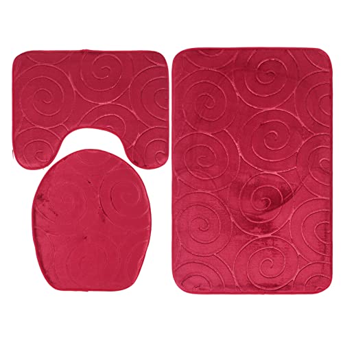 ViaGasaFamido Badezimmermatte 3-teiliges Set Badezimmerteppich-Set Steingeprägte Toilettendeckelabdeckung Badezimmer-Fußmatten Badewannenseite Saugfähige Teppiche (Rot) von ViaGasaFamido