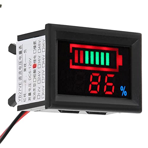 ViaGasaFamido Batteriekapazitätsindikator Genauer Batteriemonitor, Einfach zu Lesen Spannungsmesser mit Alarm, Green Backlight LED -Display für Auto Motorcycles Power Bank (Lithium Batterie 24V) von ViaGasaFamido