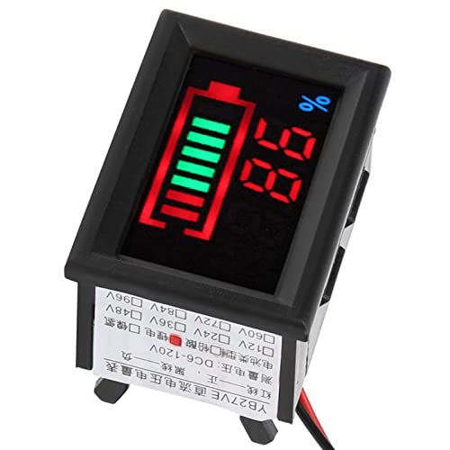 ViaGasaFamido Batteriekapazitätsindikator Genauer Batteriemonitor, Einfach zu Lesen Spannungsmesser mit Alarm, Green Backlight LED -Display für Auto Motorcycles Power Bank (Lithium Batterie 48V) von ViaGasaFamido