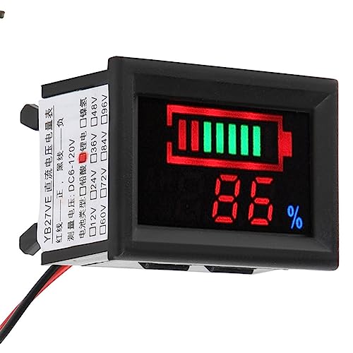 ViaGasaFamido Batteriekapazitätsindikator Genauer Batteriemonitor, Einfach zu Lesen Spannungsmesser mit Alarm, Green Backlight LED -Display für Auto Motorcycles Power Bank (Lithium Batterie 60 V) von ViaGasaFamido