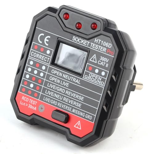 ViaGasaFamido Socket -Tester, Digital Display Fehlerprüfung Detector -Wandplug -in mit 7 Anzeigleuchten, LED -Anzeige für den Büro -Sockel -Test für Stromwartung, RCD -Test (EU-Stecker) von ViaGasaFamido