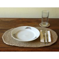 Handgehäkeltes Jute-Platzset Mit Untersetzer/Ovales Tischset 100% Natürliche Materialien Rustikales Wohndekor Individuelle Größen von ViaRama
