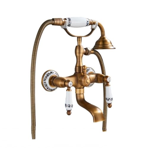 Badewannenarmatur Badewanne Wasserhahn Retro Vintage Stil Messing Wandmontage Zwei Griffe Wannenbatterie Wannenarmatur Mit Handbrause Wannenmischer-Dusche Set, Messing Antik Finish Badewannenarmatur Badewanne Wasserhahn Retro Vintage Stil Messing Wandmontage Zwei Griffe Wannenbatterie Wannenarmatur Mit Handbrause Wannenmischer-Dusche Set, Messing Antik Finish von Viajes