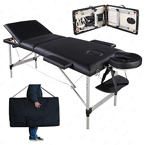 Massageliege 3-Zonen Therapieliege Massagetisch Klappbar & Höhenverstellbar Massagebank, Mobile Alu Kosmetikliege mit Kopfschütze, Armlehnen & Tasche, Massagebett Belastbar bis 230kg, Schwarz von Viaka