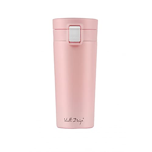 Vialli Design Thermobecher 0,4L für Tee, Kaffee, Fuori Kollektion, Isolierbecher Edelstahl Rosa, Thermoskanne Dicht Auslaufsicher, Thermosflasche, Isolierkanne, Thermo-Kaffeekaraffe von Vialli Design