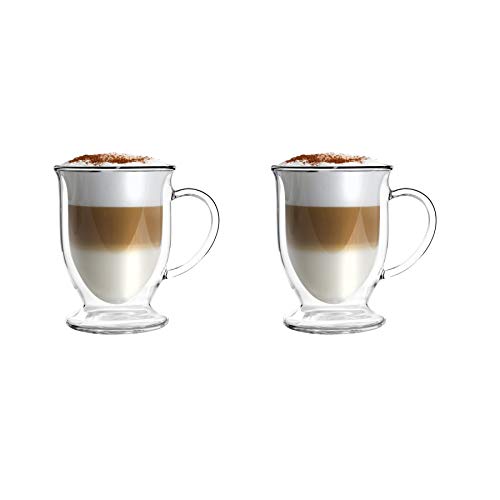 Vialli Design Set 2 x Thermogläser Doppelwandig mit Henkel 250 ml, Gläser für Latte Macchiato, Cappuccino, Amo Kollektion, Latte Tassen, Kaffeetassen, Kaffeegläser, Hitzebeständiges Glas, Transparente von Vialli Design