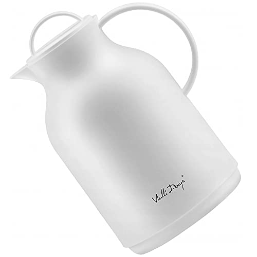 Vialli Design AMO Thermoskanne mit Glasfüllung 1L Weiß | Hält Getränke bis zu 24 Stunden Warm oder Kalt | Für Kaffee, Tee, Säfte, kalte und heiße Getränke von Vialli Design