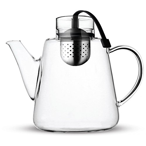 Vialli Design Glas Teekanne mit Siebeinsatz 1,5 L, Schwarz, Amo Kollektion, Teekrug mit Henkel, Glaskaraffe mit Teesieb, Tea Infuser, Teapot, Teeservice, Hitzebeständiges Glas, Borosilikatglas von Vialli Design