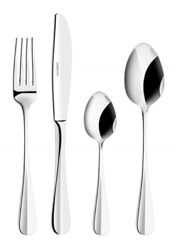 Vialli Design Besteck Set 6 Personen Edelstahl Poliert, 24 Stück Set, Cristallo Kollektion, Elegantes Essbesteck Set mit Messer, Gabel, Löffel, DessertLöffel, Hochwertiges Tafelbesteck von Vialli Design