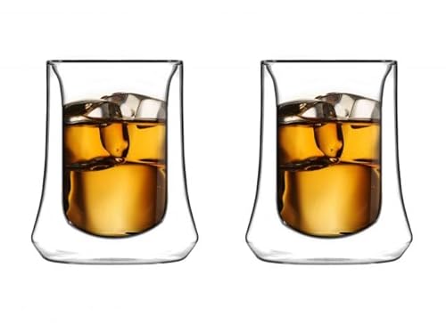 Vialli Design Set 2 x Gläser Doppelwandig 240 ml, Trinkgläser, Niedrigen Gläser Modern, Soho Kollektion, Cocktailgläser, Kaffeegläser, Glass für Whisky, Kühle Getränke, Cocktails, Borosilikatglas von Vialli Design