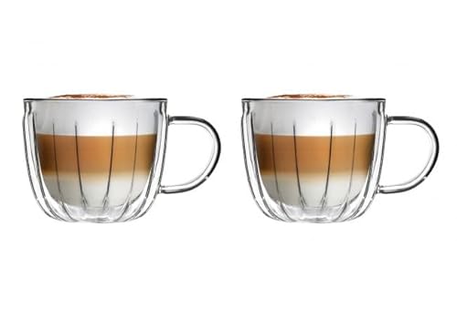 Vialli Design Set 2 x Thermoisolierten TULIP 250 ml Tassen mit Henkel | Glasbecher zum Servieren von Kaffee, Espresso, Tee, Kaltgetränken und Getränken von Vialli Design