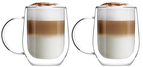 Vialli Design Set 2 x Thermogläser Doppelwandig mit Henkel 300 ml, Gläser für Latte Macchiato, Cappuccino, Amo Kollektion, Kaffeetassen, Kaffeegläser, Hitzebeständiges Glas, Transparente von Vialli Design